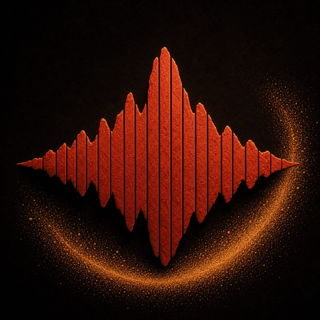 Ohms Sample icon — a sliced vermilion waveform and amber grain arc