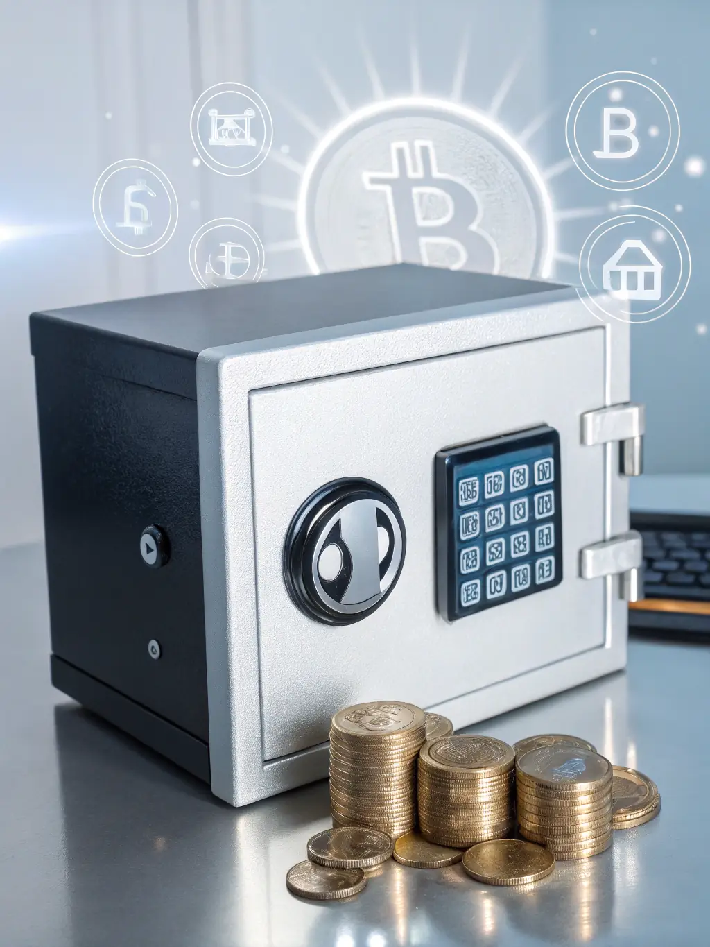 A close-up shot of a secure digital vault interface, emphasizing the advanced security measures used by Ohms Law to protect client assets and information.